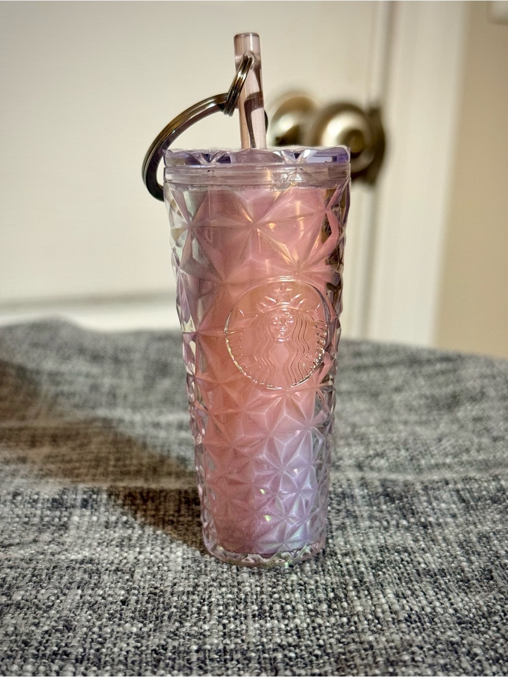Starbucks Wicked Glenda Iridescent Pink Mini Tumbler with Straw Keychain